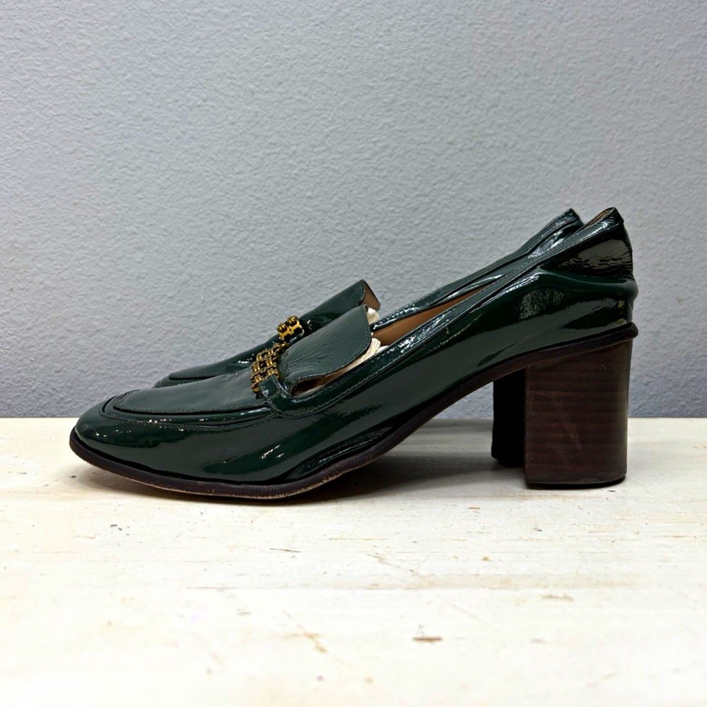 Tory Burch Green Patent Leather Gemini Loafers Size 8.5